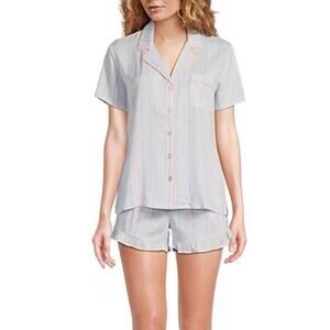 Splendid Short Sleeve Notch Collar Woven Printed Shorts Pajama Set Size L